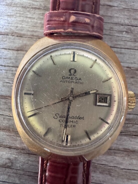 Omega, Speidel Other - Omega Seamaster Cosmic 566.018 Ladies Automatic Date Champagne Watch Working